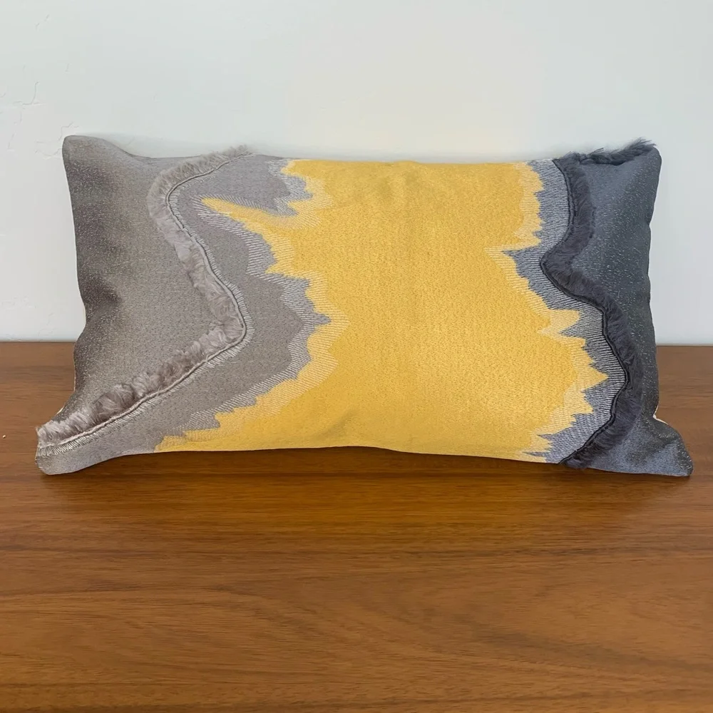 New West Elm Abstract Textured Accent Throw Pillow Cover 12x21 -Navy/Yellow/Gray