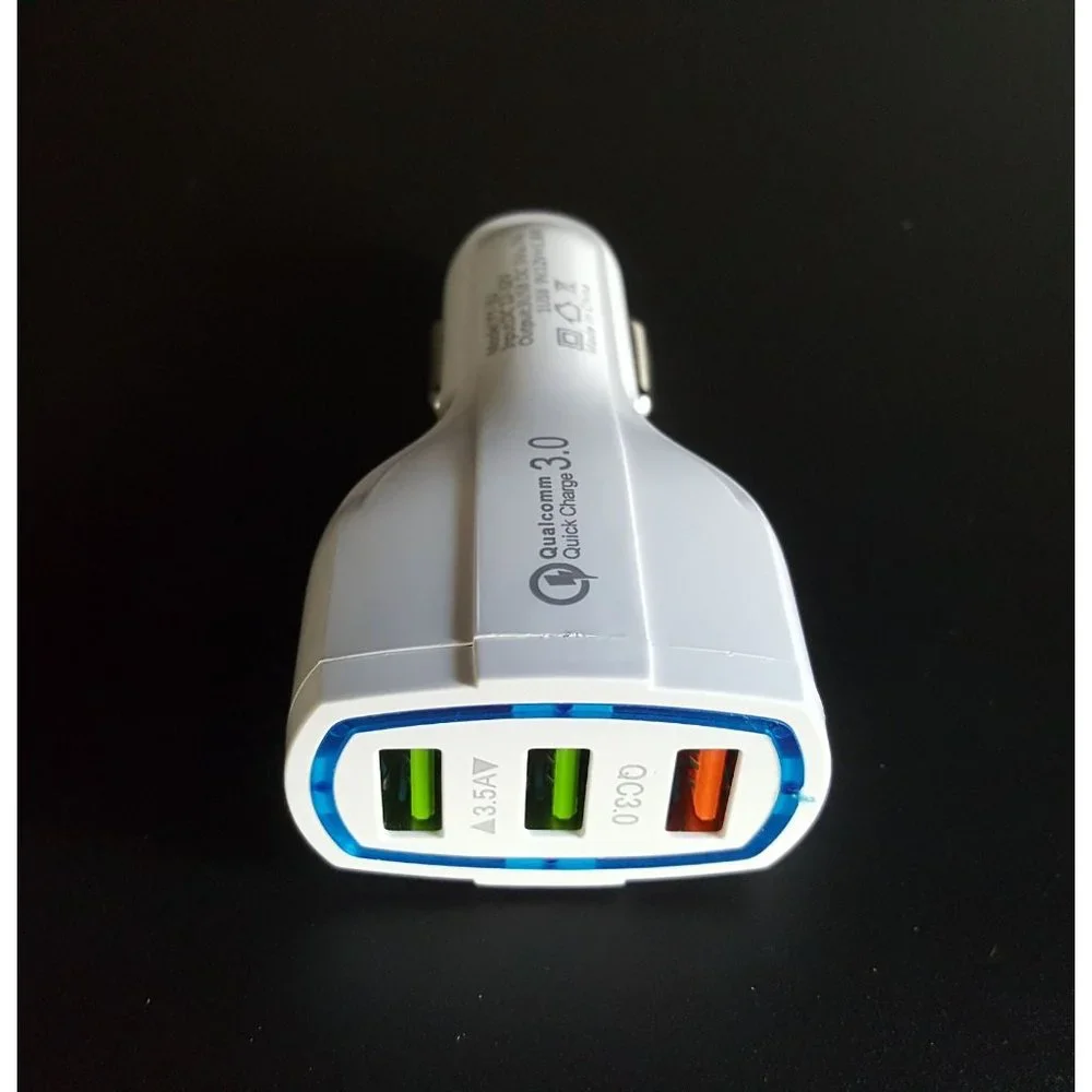 3 LED Port Car Charger for iPhone, Samsung and other devices - White