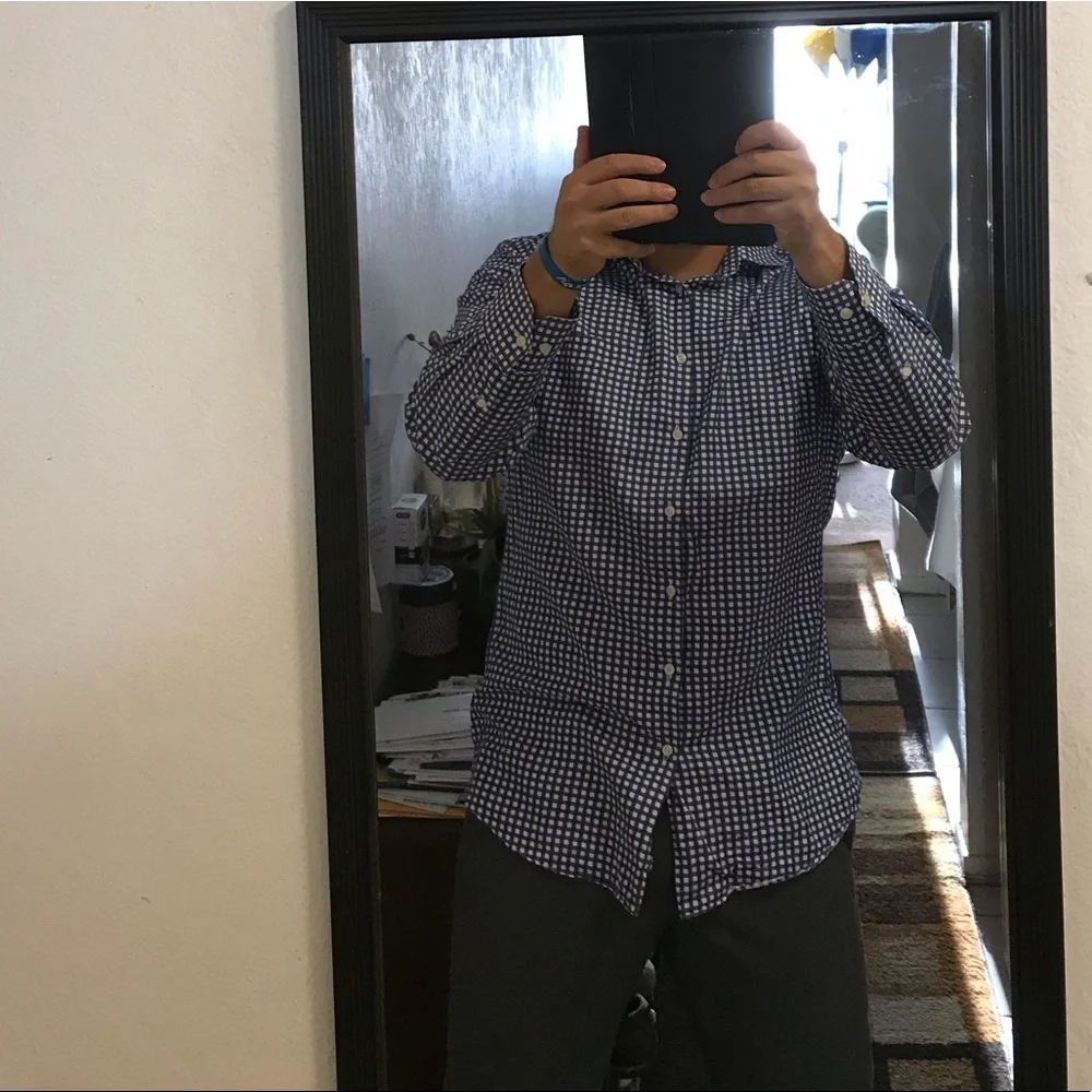 Neiman Marcus Blue and White Checkered Button Shirt