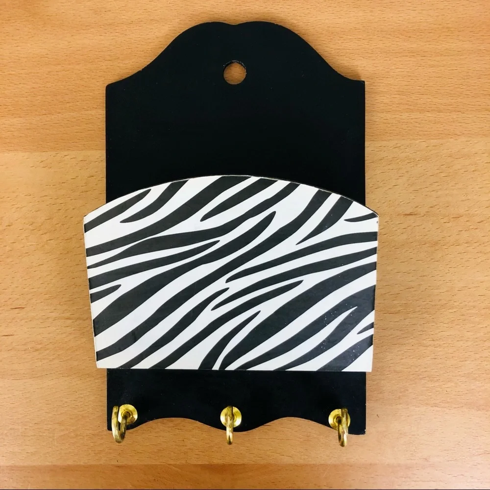 NWT Crate & Barrel 3- Hook Wall Mounted Key Rack with Storage Zebra Stripes