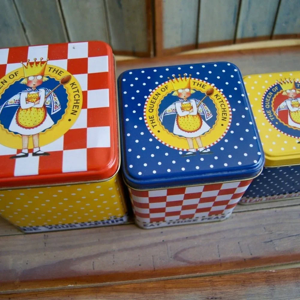 ME Ink Tin Box 1997 Charpente Set of 3 The Queen Of The Kitchen Red Checker