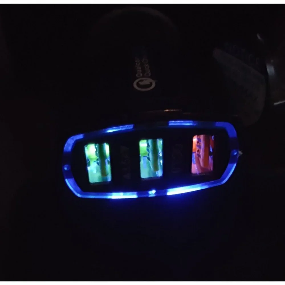 3 Port Car Phone Charger with LED Lighted Port, charges 3 devices simultaneously