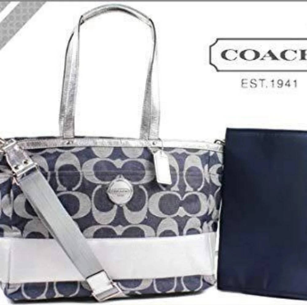 Coach Denim Silver Diaper Bag Baby Tote Carryall Organizer