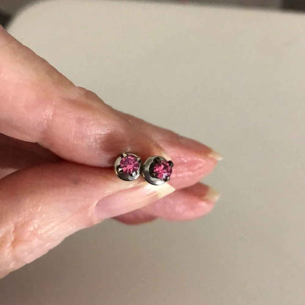 Square Pink Sparkly Stud Earrings