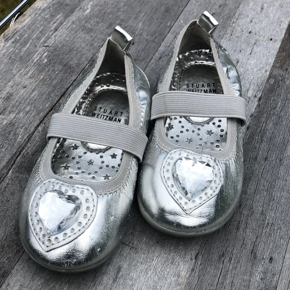 Stuart Weitzman , silver Diamond heart ballerina shoes, size 7 , used