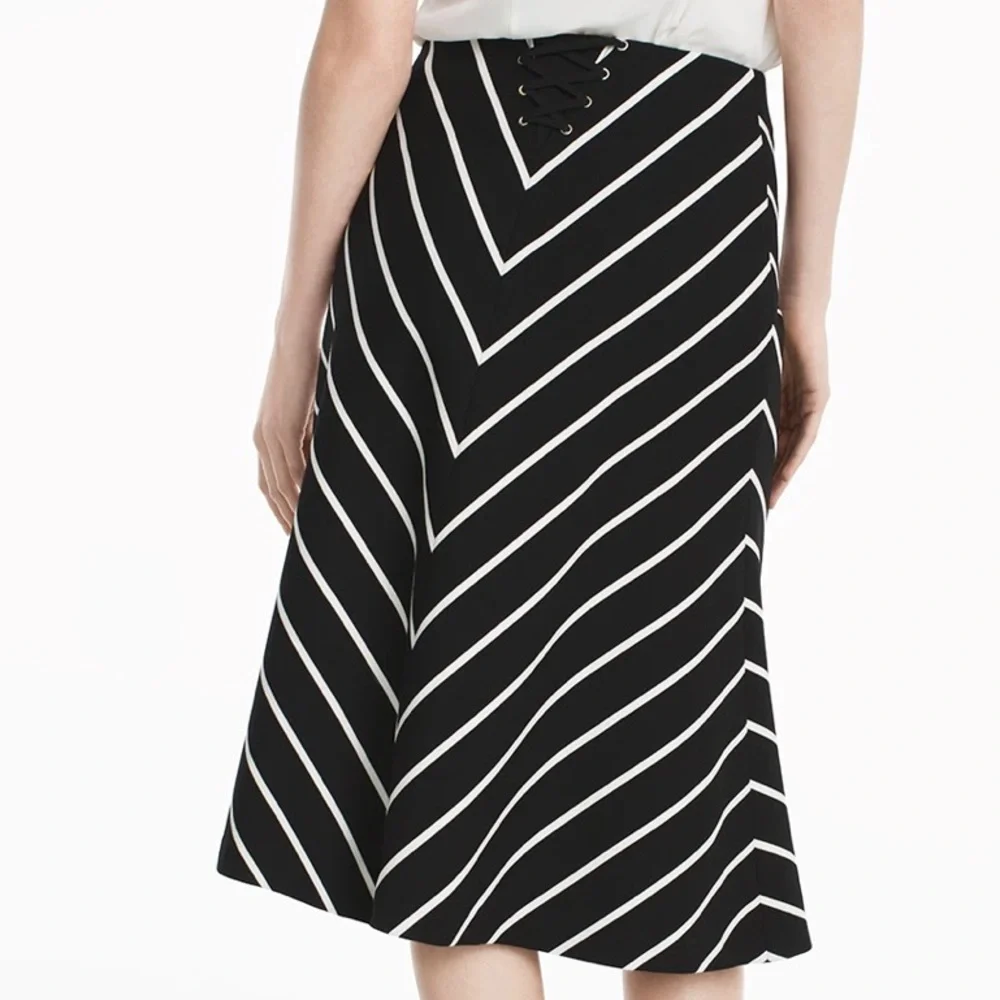 White House and black market Chevron Striped A-Line Ponte Midi Skirt