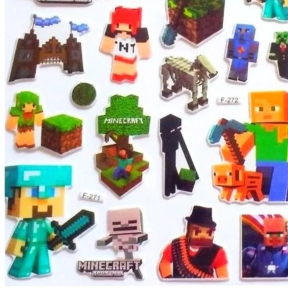 PUFFY MINECRAFT VIDEO GAME STICKERS PARTY FAVORS BUBBLE FOAM POP ADHESIVES (3)