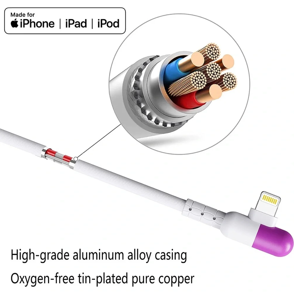 iPhone Lightning Cable 90 Degree Charging Cord Apple MFi Certified 4-Pack 6ft