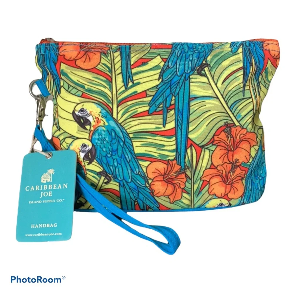 Caribbean Joe Parrot & Tropical Leaf Wristlet NWT