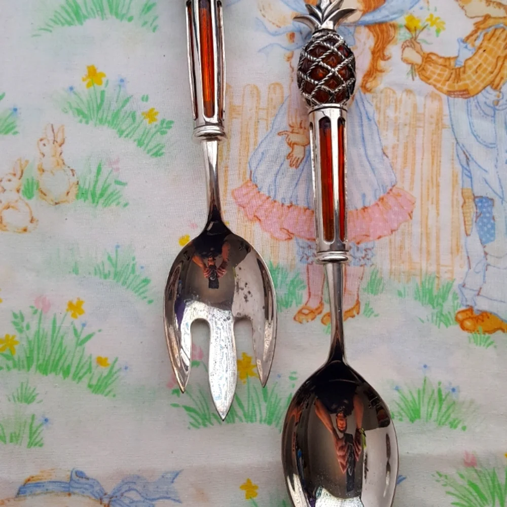 🍍Vtg Pineapple Amber Serving Utensils
