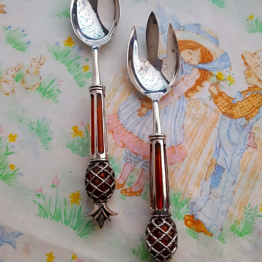 🍍Vtg Pineapple Amber Serving Utensils