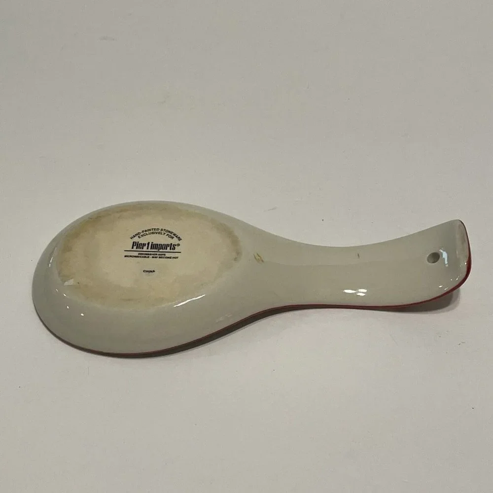 Pier 1 Imports Colorful, Hand Painted Floral 8” Stoneware Spoon Rest VTG