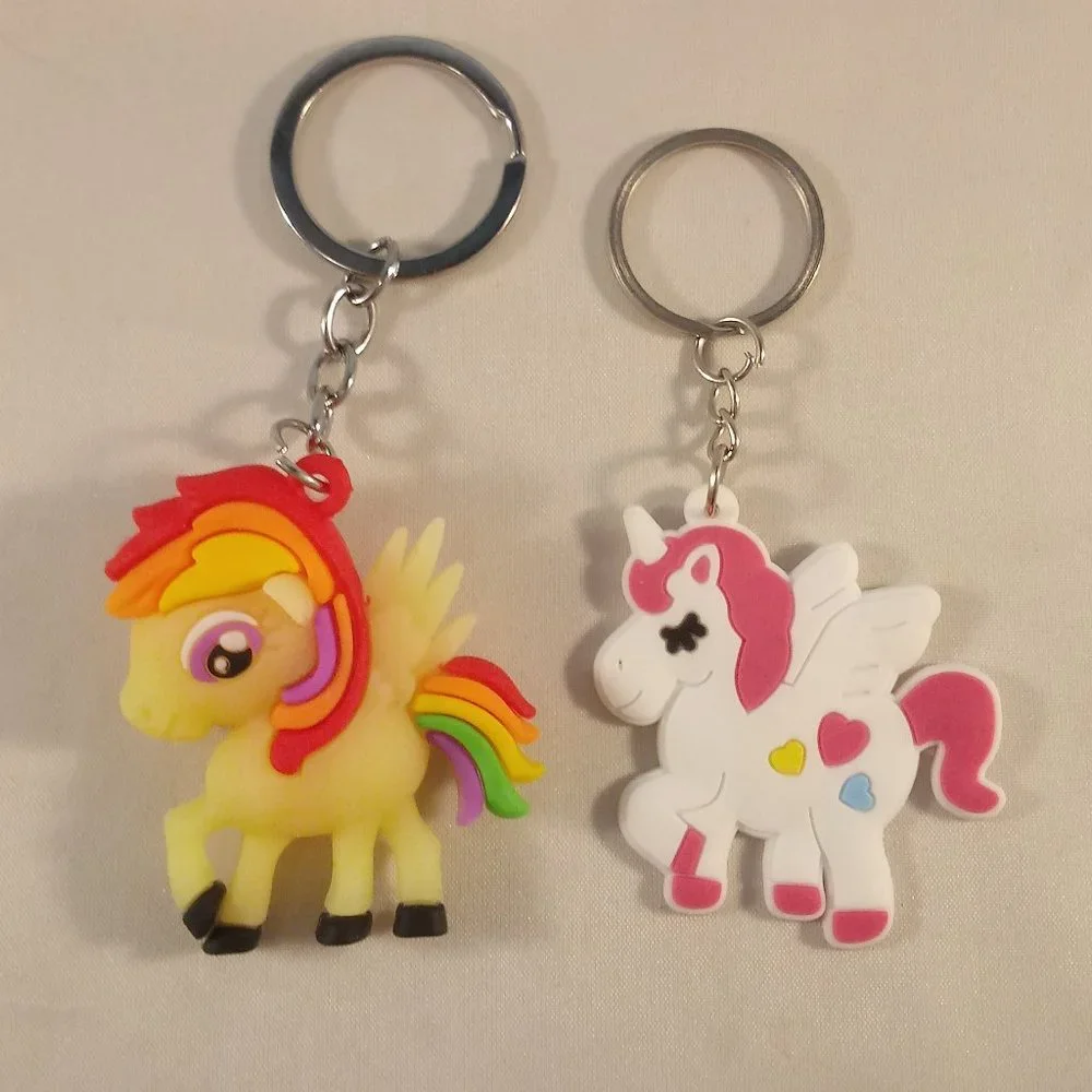 Silver My Little Pony Thunder Spectrum Pegasus + Heart Unicorn Key Rings 2 pcs