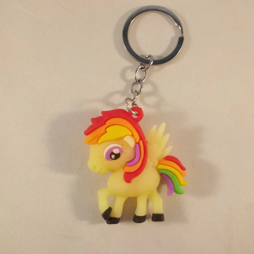 Silver My Little Pony Thunder Spectrum Pegasus + Heart Unicorn Key Rings 2 pcs