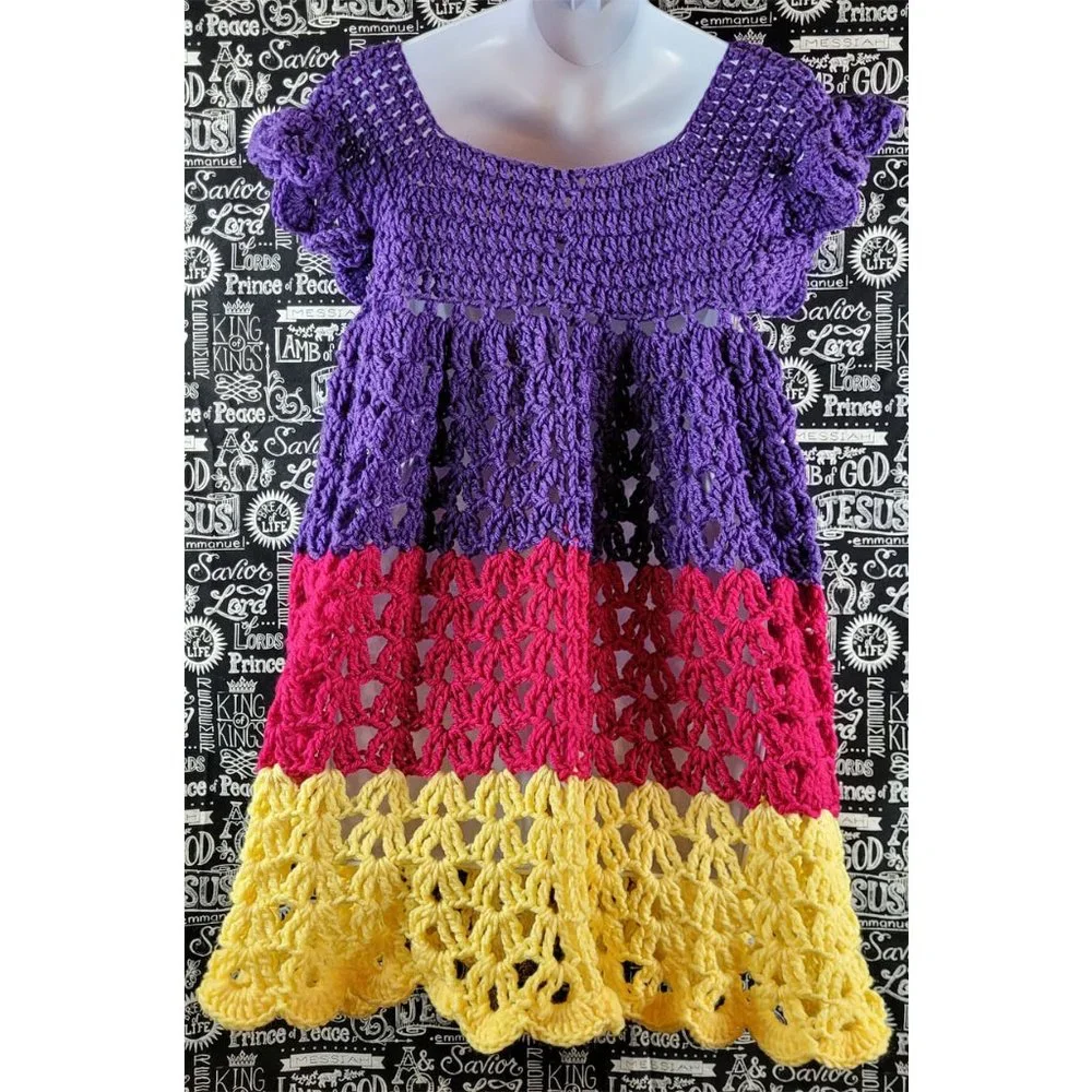 Vintage Crocheted Handmade Babydoll Dress Size Medium/Large