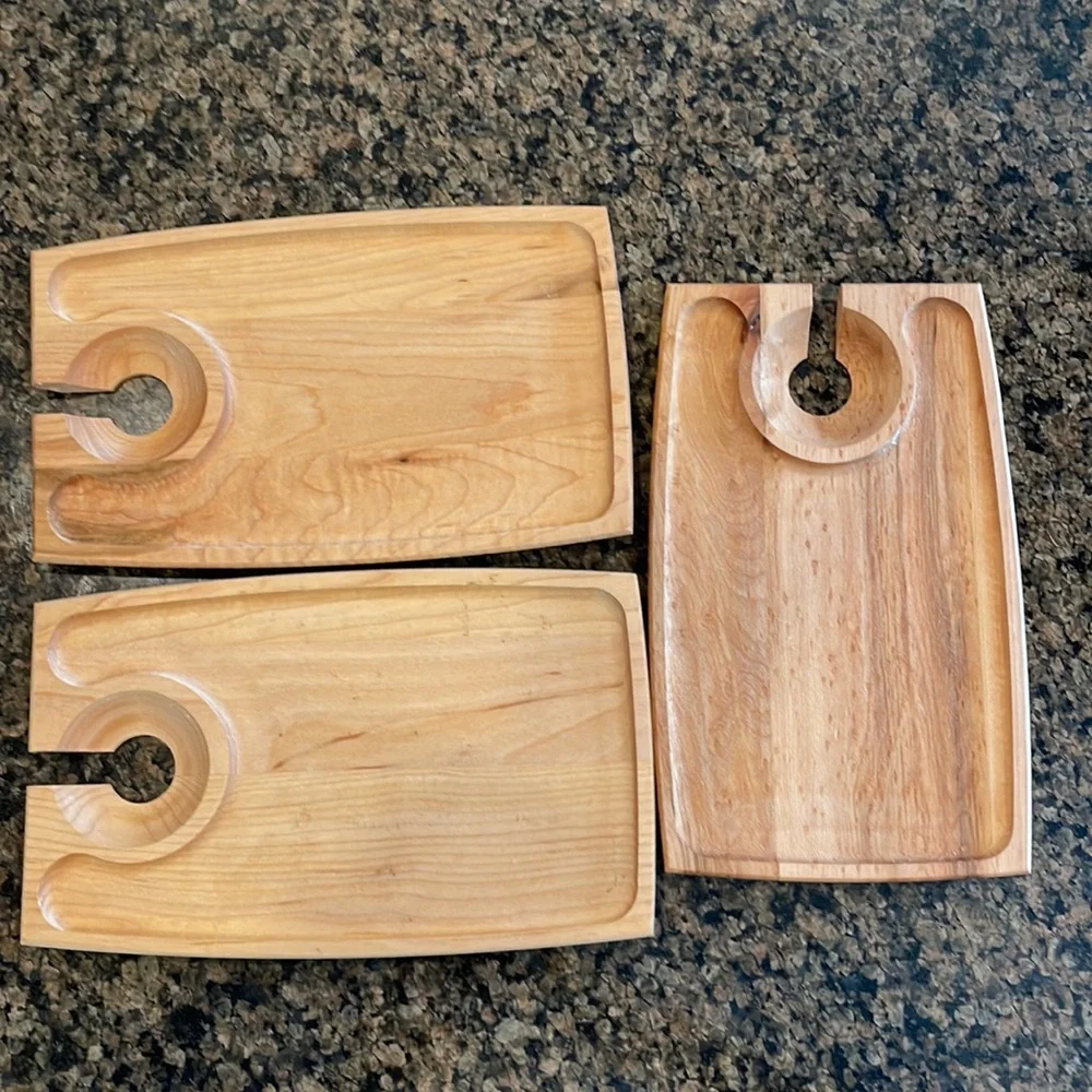 Set of 3, Crate & Barrel Wood Hors d’ Oeuvres Appetizer Plates
