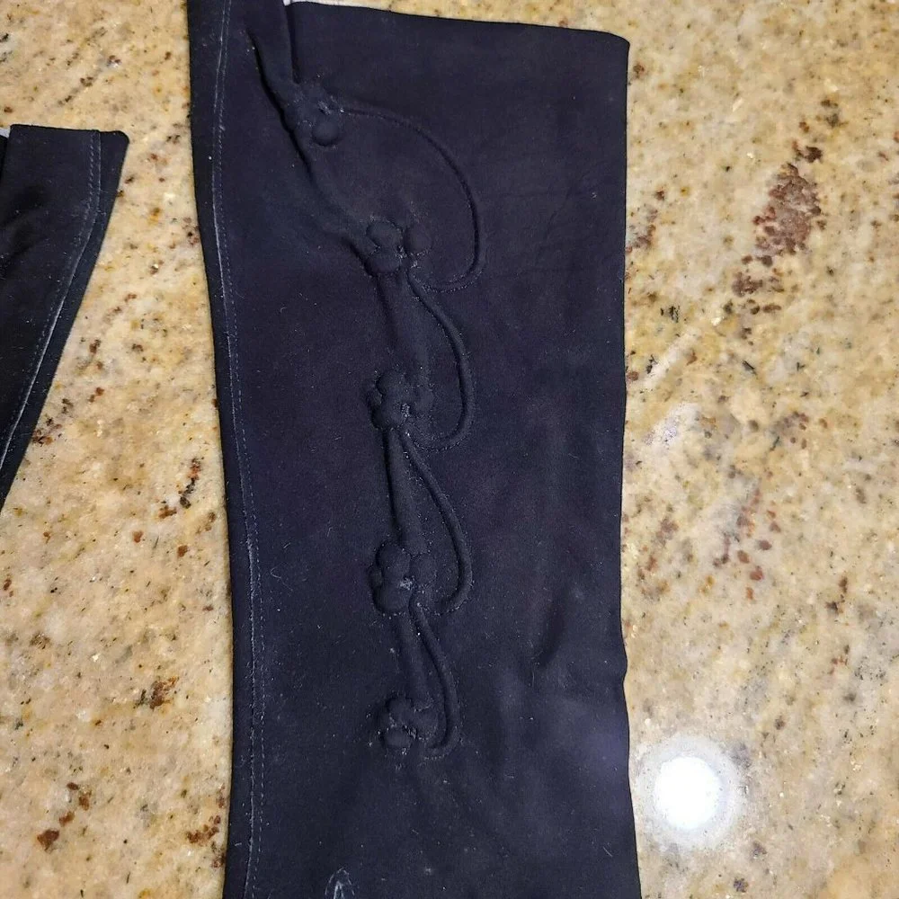H.A.&E. Smith Ltd. Leather Gloves Suede Black Tailored Flowers Vintage France