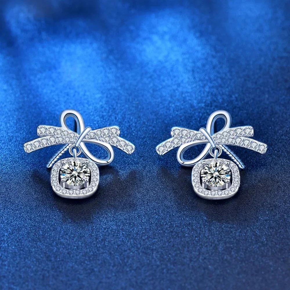 Certified 1ct. t.w. Diamond Moissanite Bow Knot Stud Earrings NEW