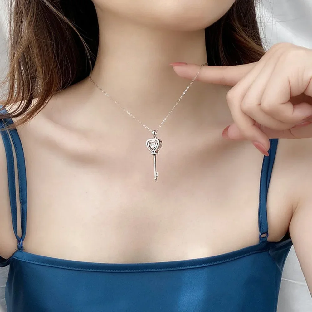 Certified 1/2ct. t.w. Diamond Moissanite Dancing Key Necklace NEW