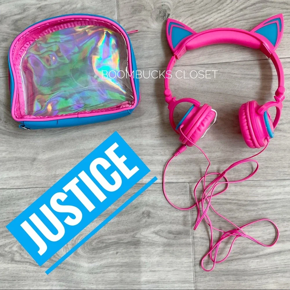 Brand New Justice Hot Pink Cat Ear Headphones with case