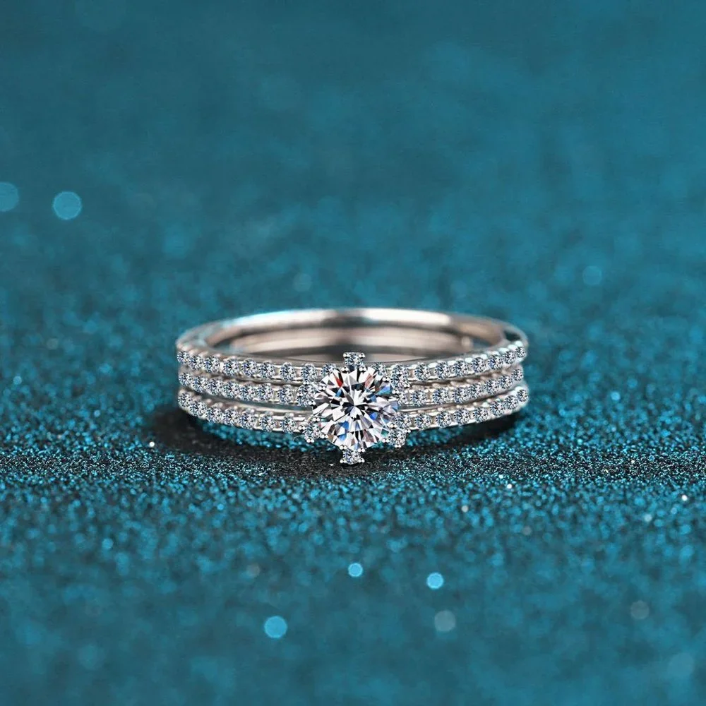 Certified 1ct. t.w. Diamond Moissanite Engagement Ring Set NEW