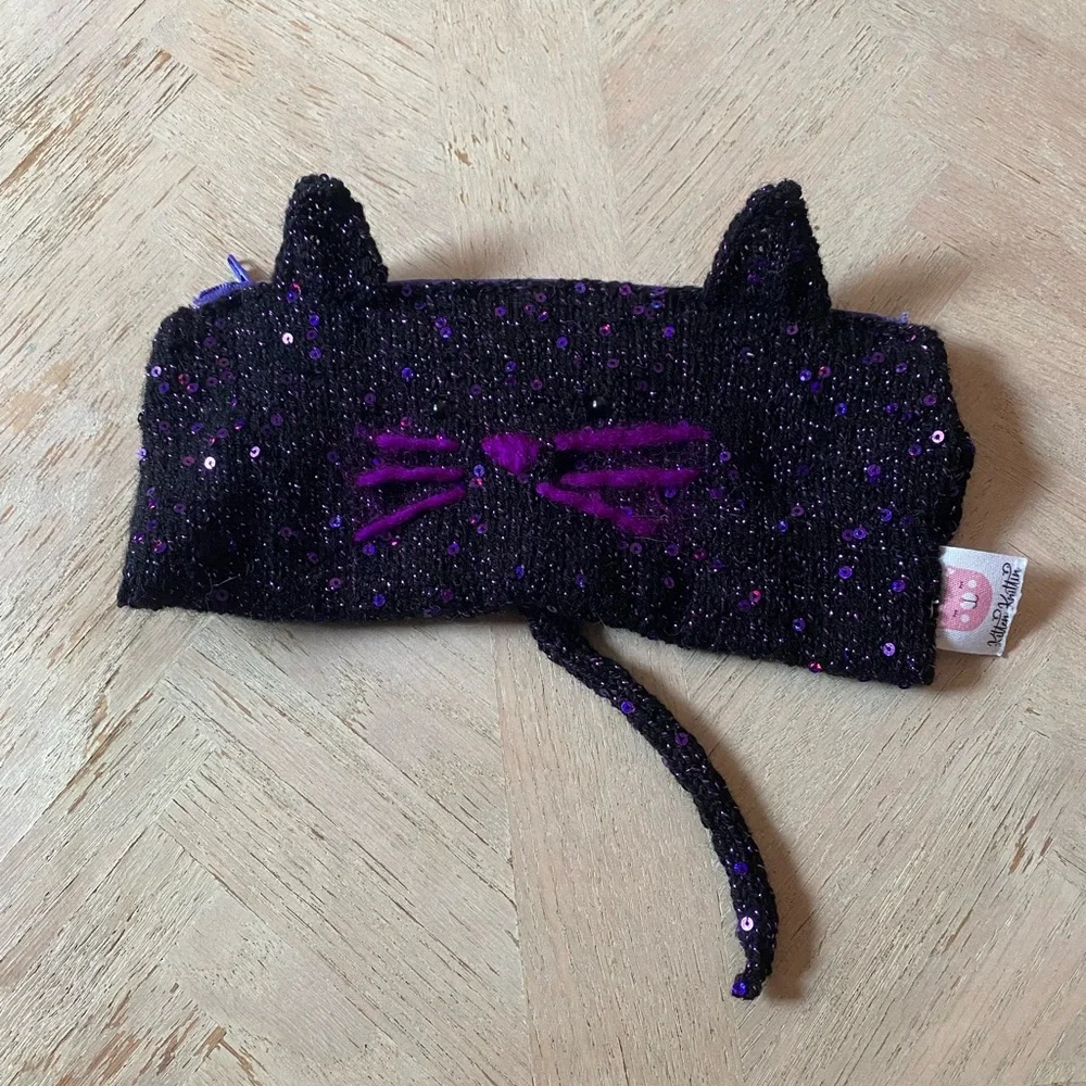 Handcrafted Black Cat Makeup Brush / Pencil Bag