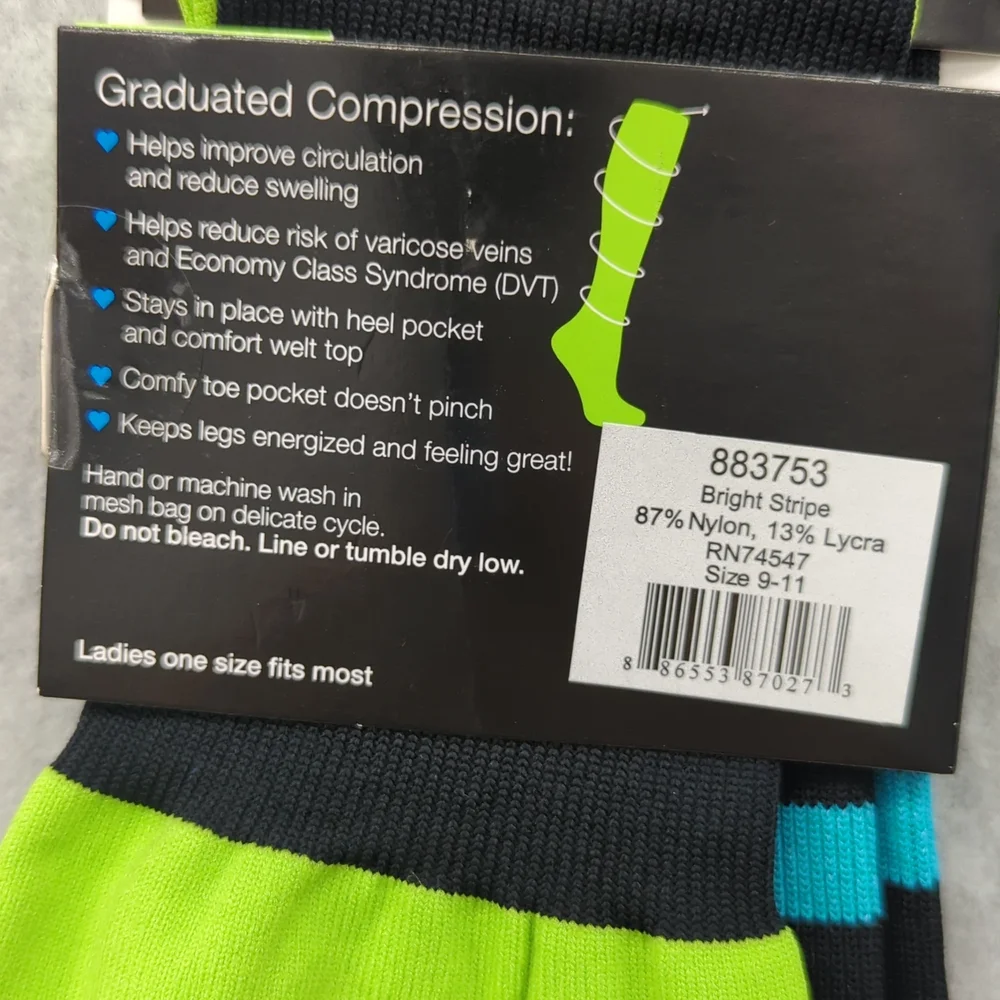 Nurse Mates compression socks 12-14mmHg 9-11  Bright Stripes
