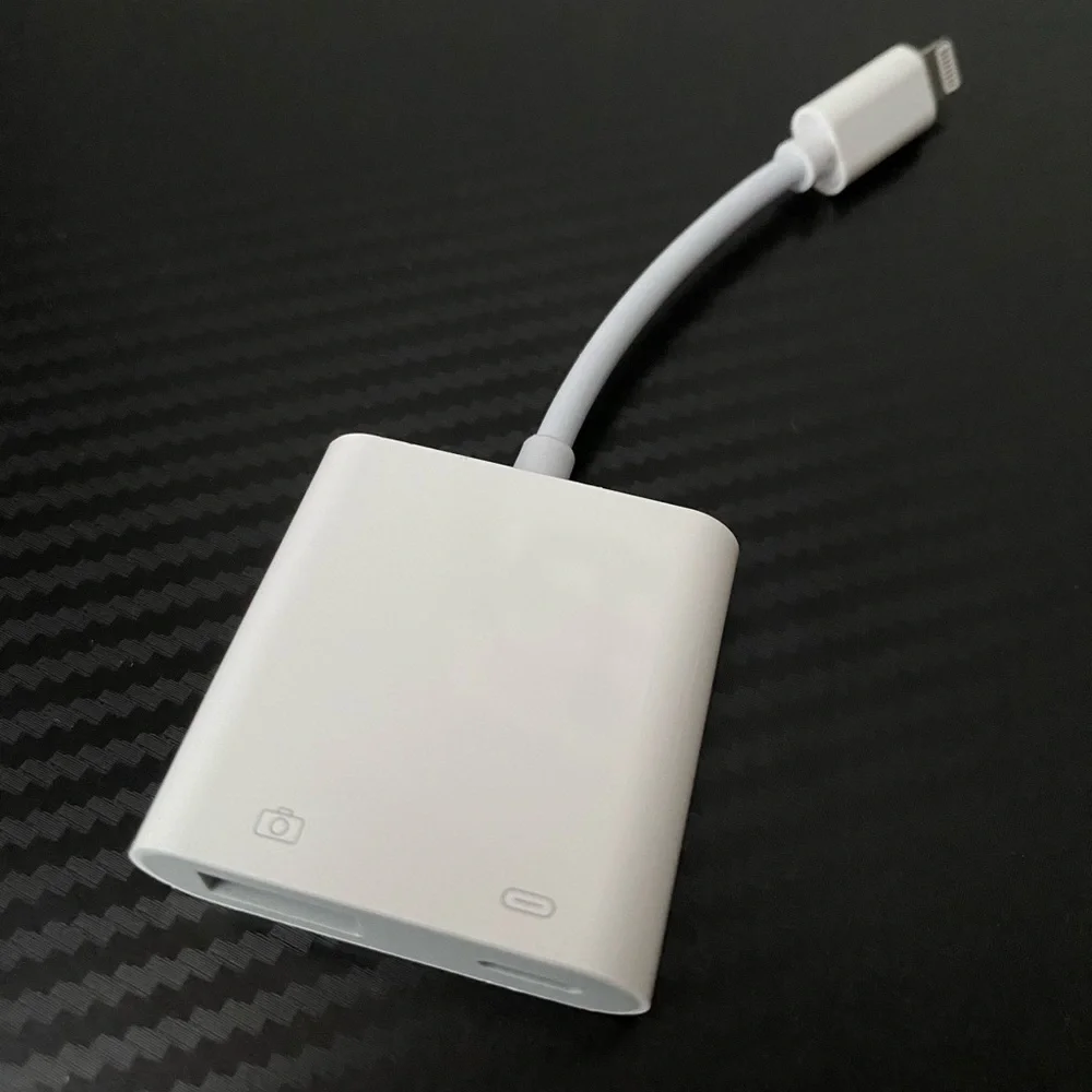 iPhone Dongle, camera and charger