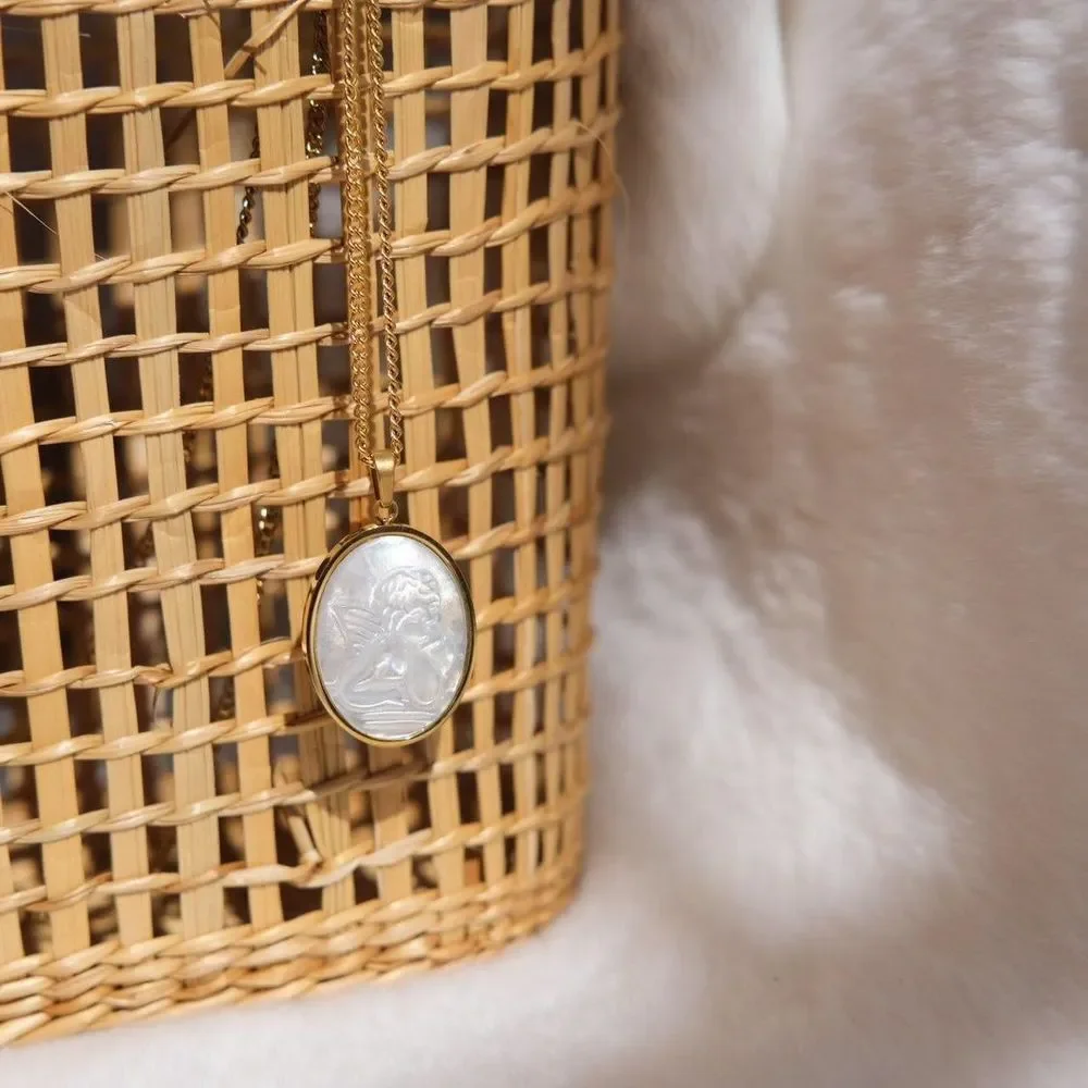 18K Gold Plated Mother of Pearl Angel Necklace