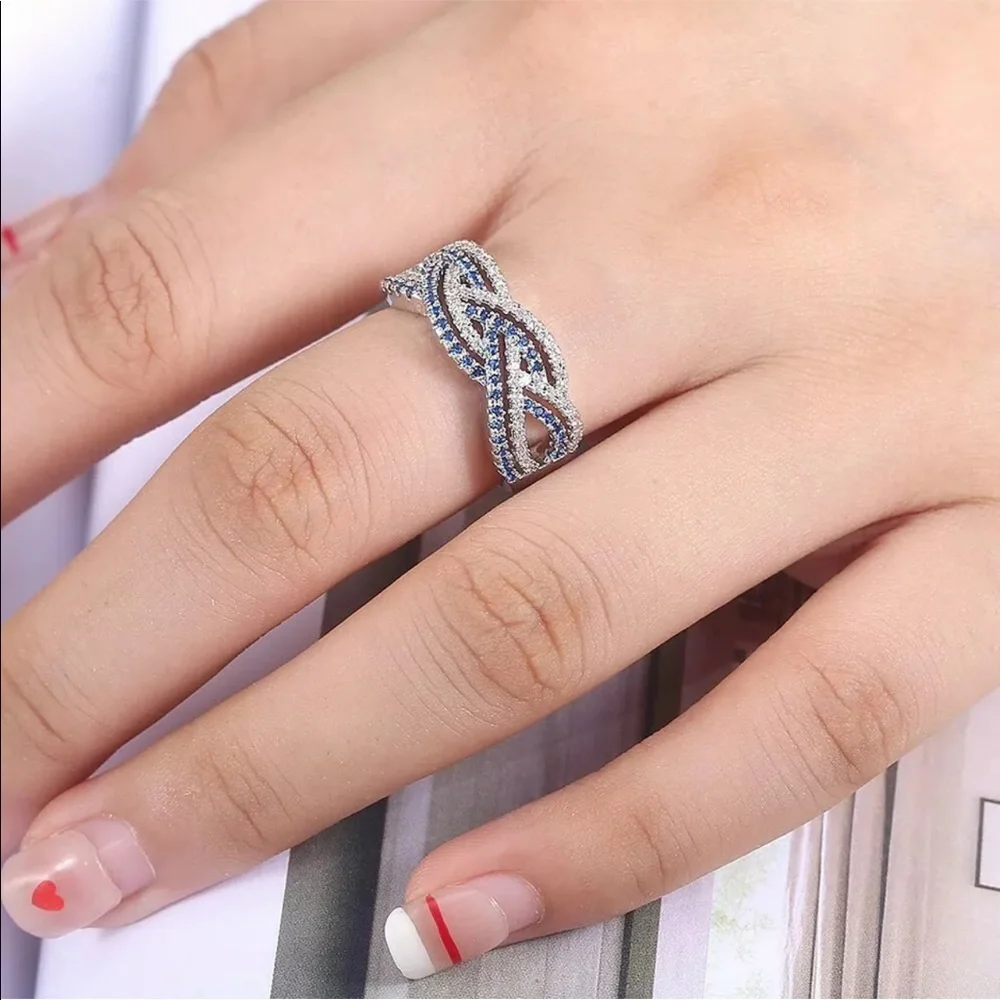 New 925 Silver Multi Layer Women Sapphire Wedding Ring