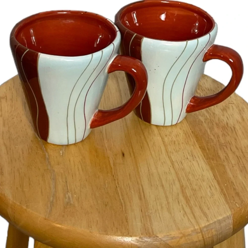 2 Pier 1 Canyon Strip Hand Painted Coffee Mug 16oz