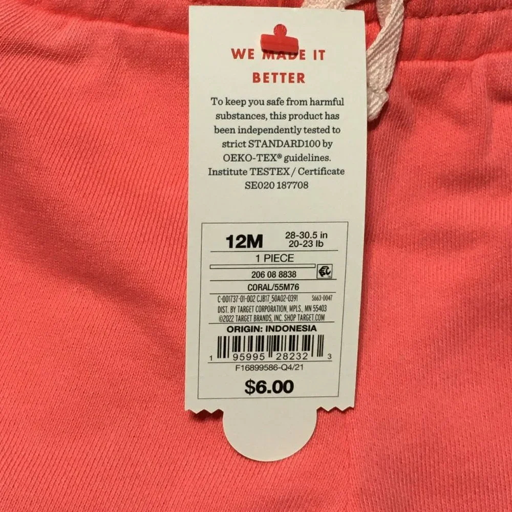 New Baby Cat and Jack 12 Months Coral Shorts Pull On