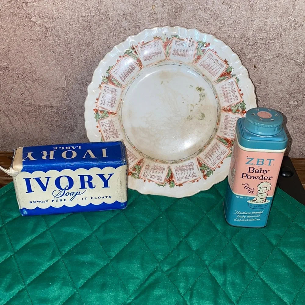 Antique ZBT Baby Powder Tin & Large Bar of Ivory Soap Dated Plate 1909