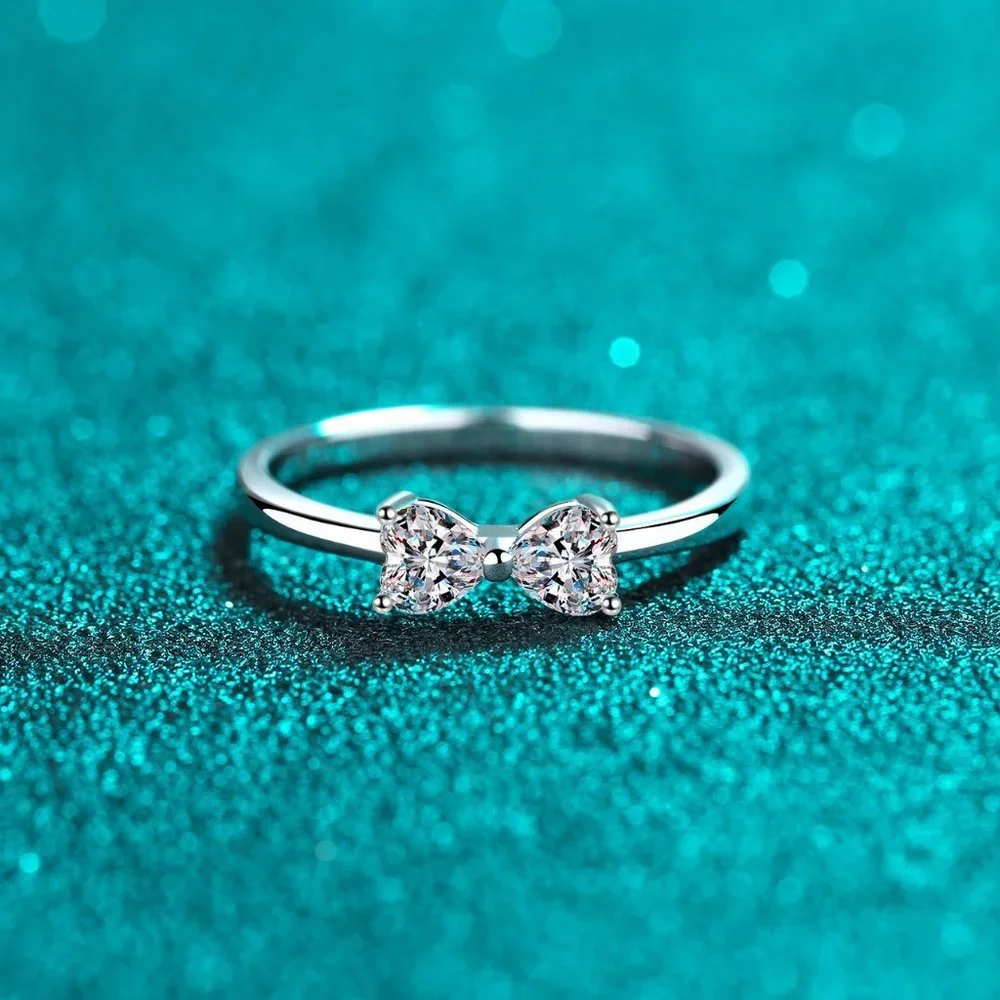 Certified .8 ct. t.w. Moissanite Diamond Heart Bow Ring NEW