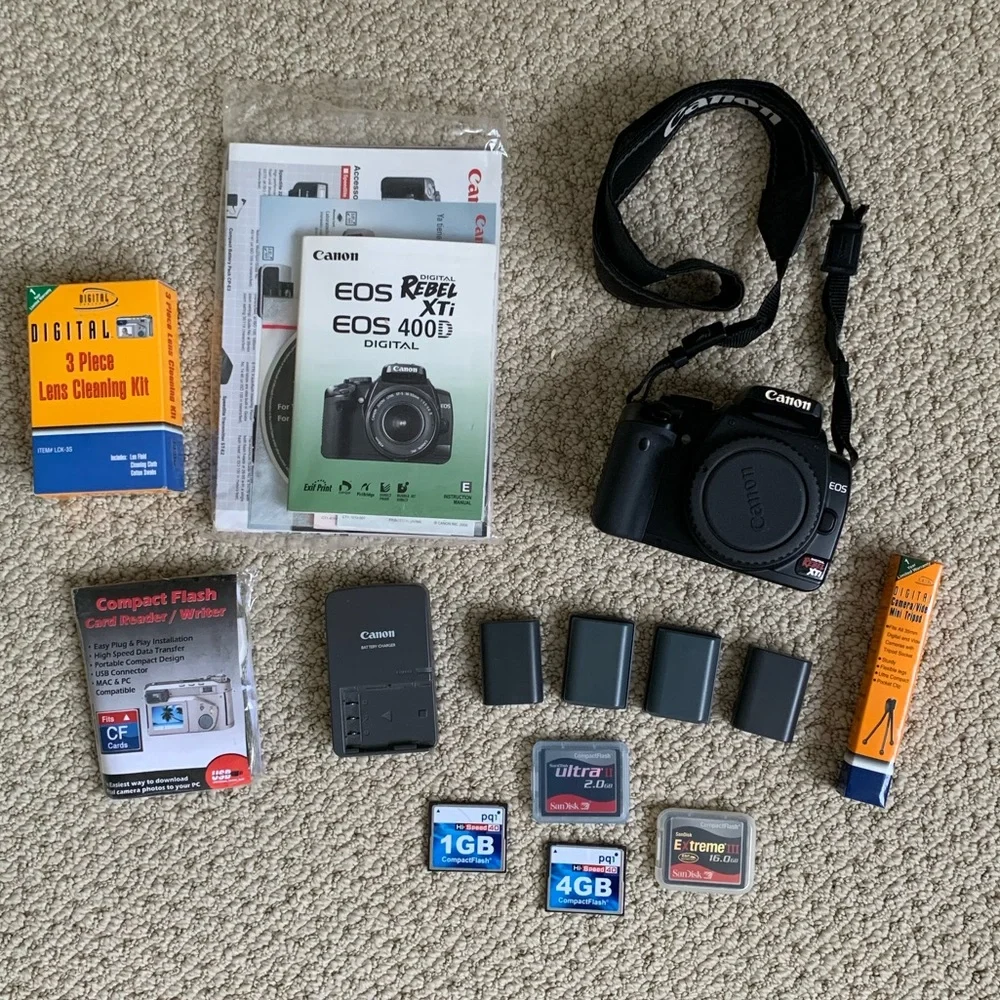 📸 Canon Rebel XTi 400D DSLR camera (body only) - battery, charger, memory card