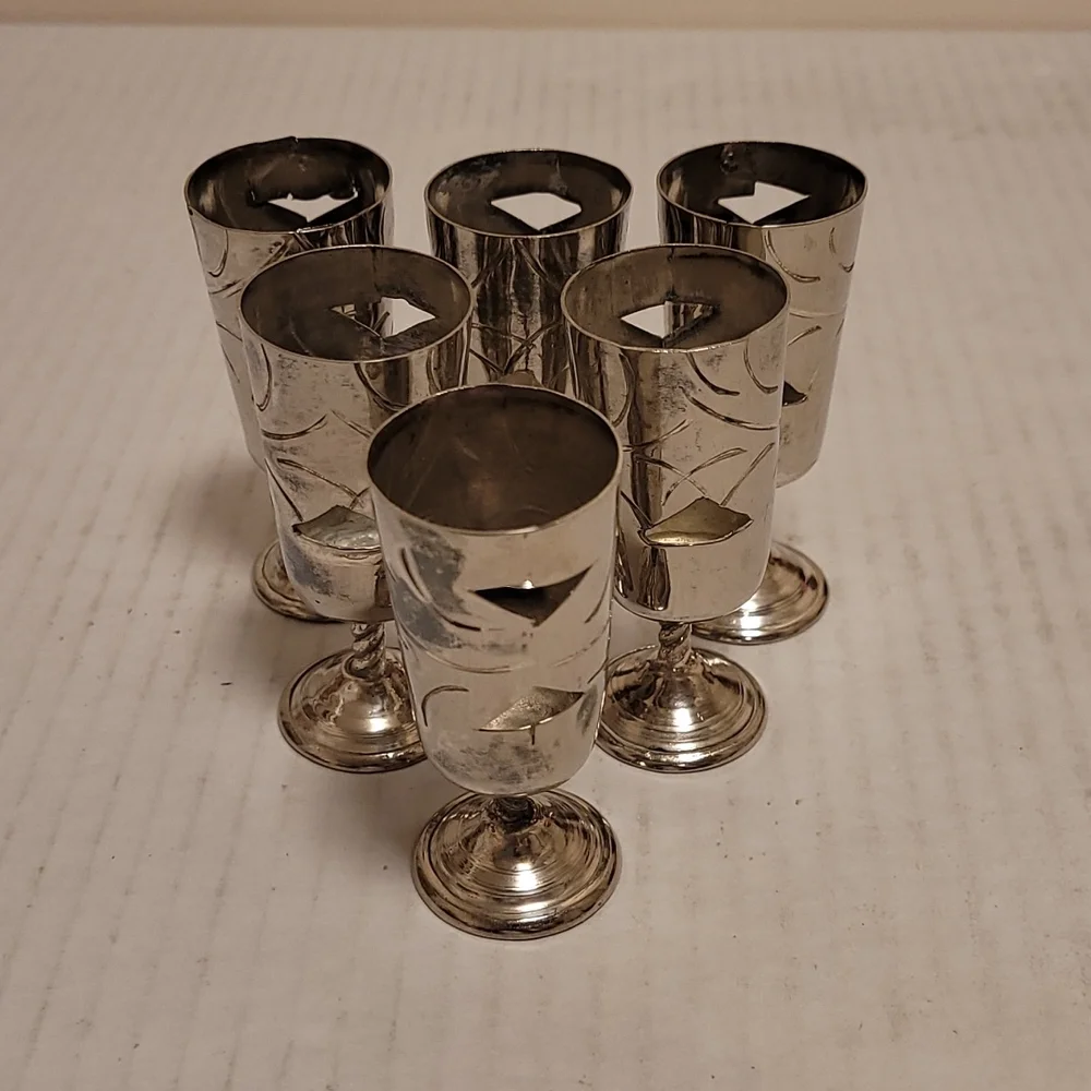 Set of 6 Vintage Mexican Silver / Alpaca Cordial Cages