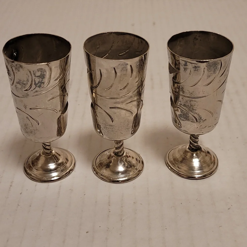 Set of 6 Vintage Mexican Silver / Alpaca Cordial Cages