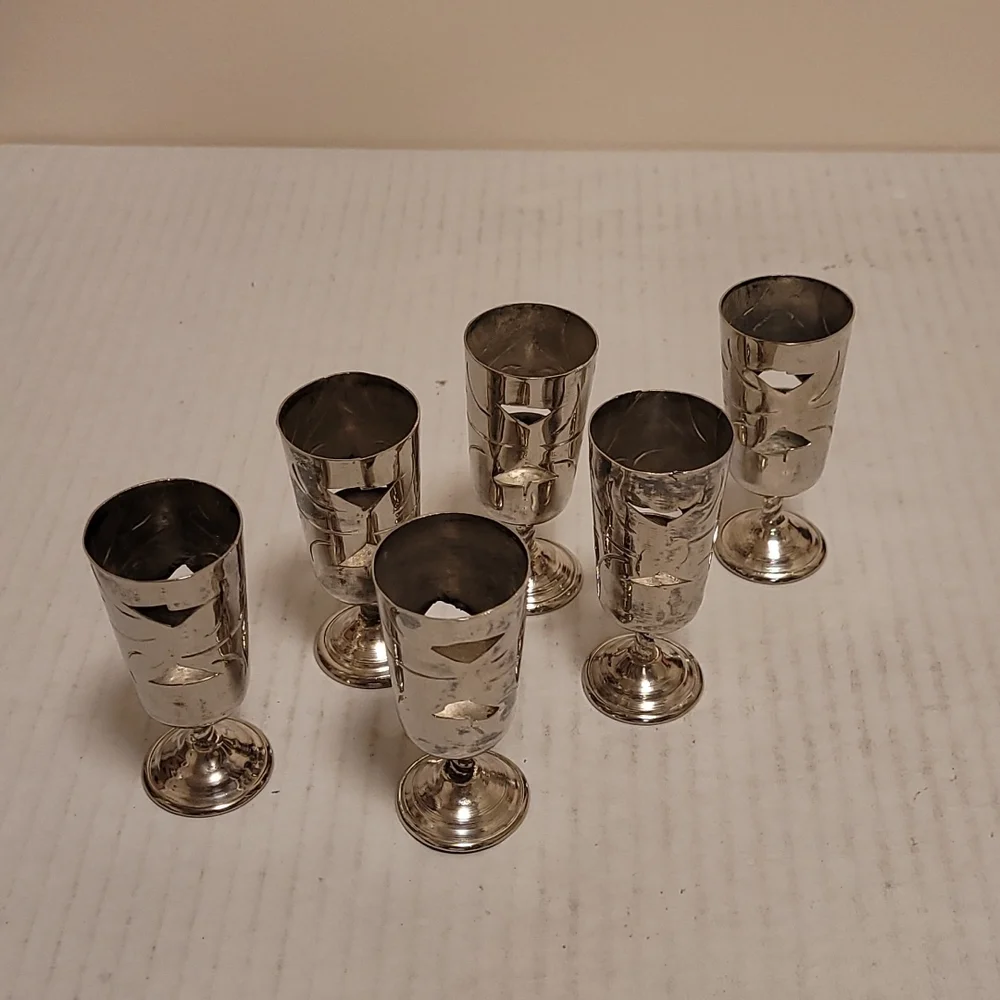 Set of 6 Vintage Mexican Silver / Alpaca Cordial Cages
