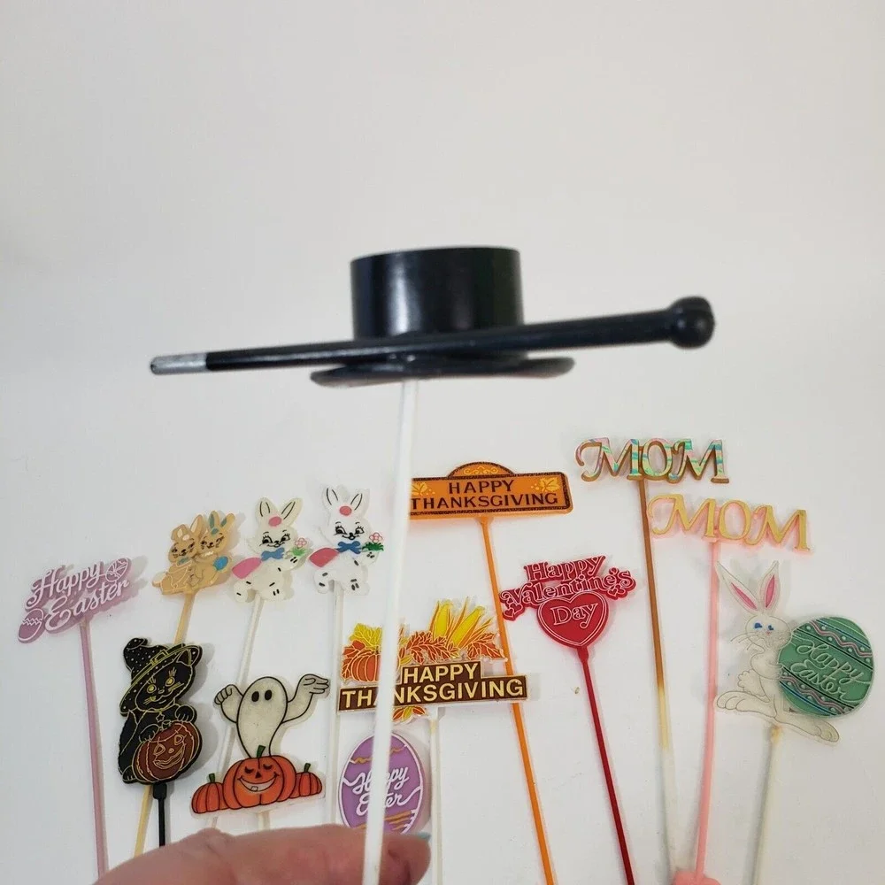 Vintage Hard Plastic Floral Picks Holidays Halloween Thanksgiving Easter Top Hat