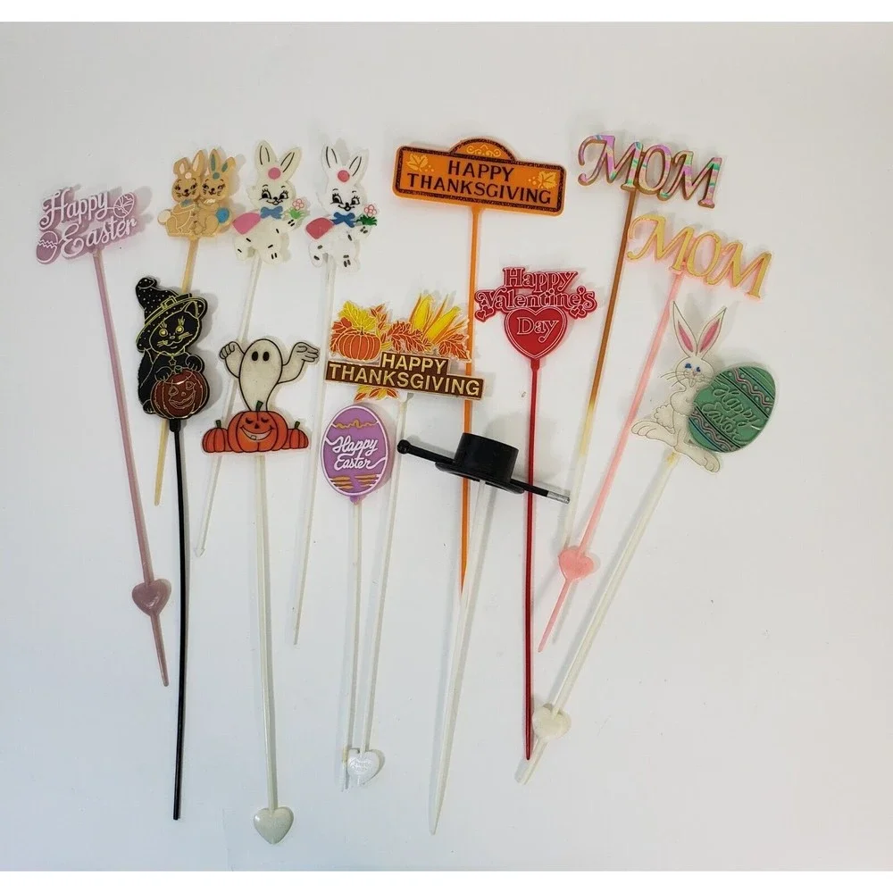 Vintage Hard Plastic Floral Picks Holidays Halloween Thanksgiving Easter Top Hat