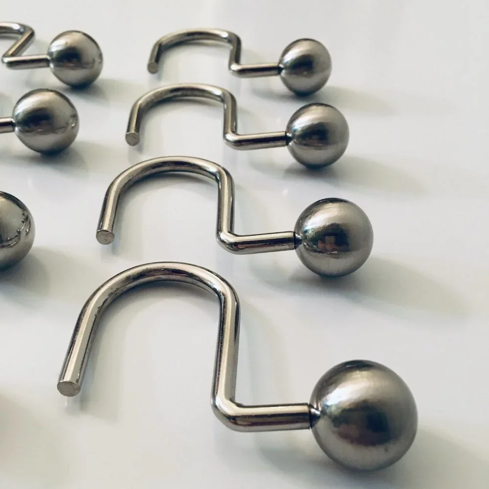 Set of 12 Silver Shower Curtain Sphere Hooks