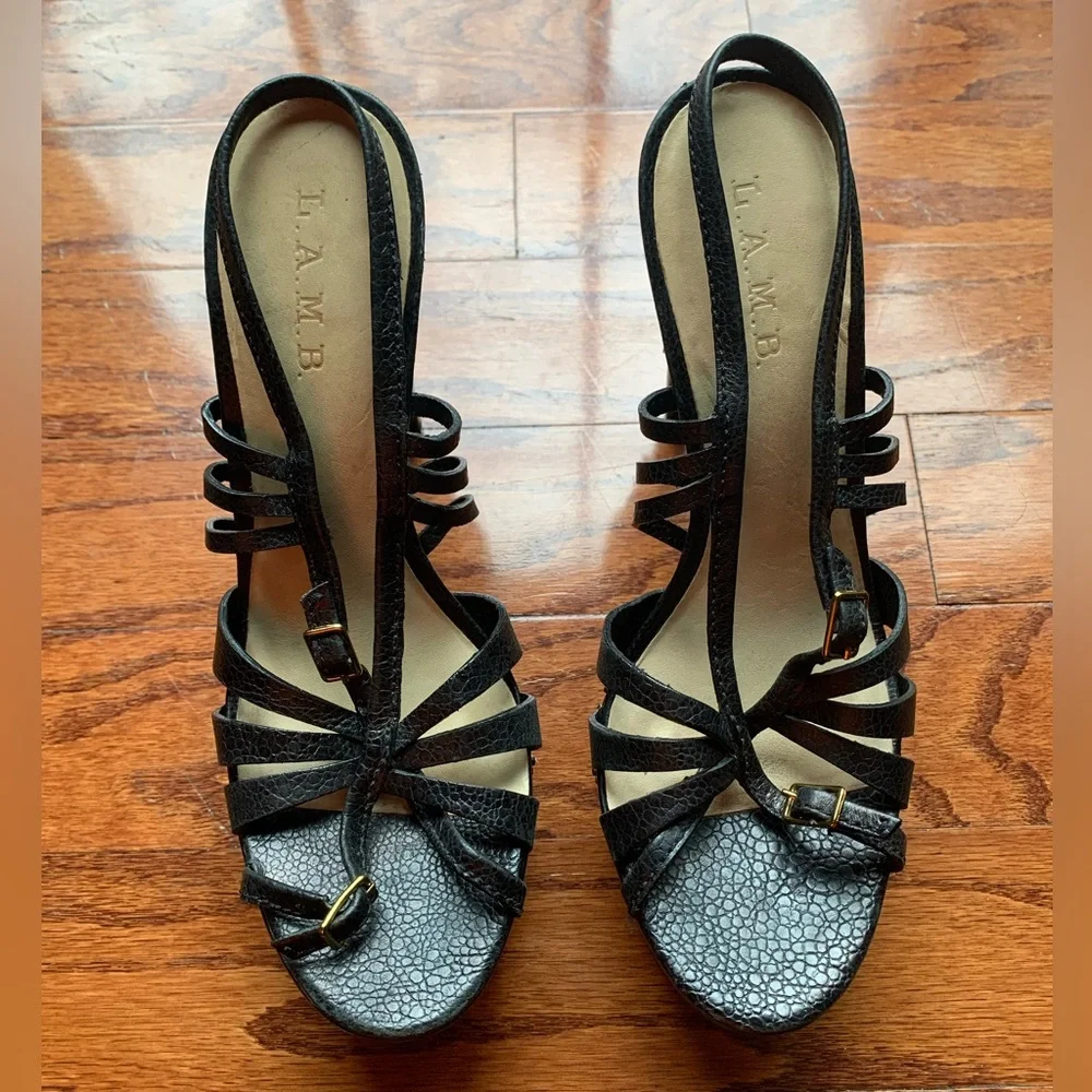 L.A.M.B. Shoes Lamb Gwen Stefani Studded Dale Black Platform Strappy Stilettos