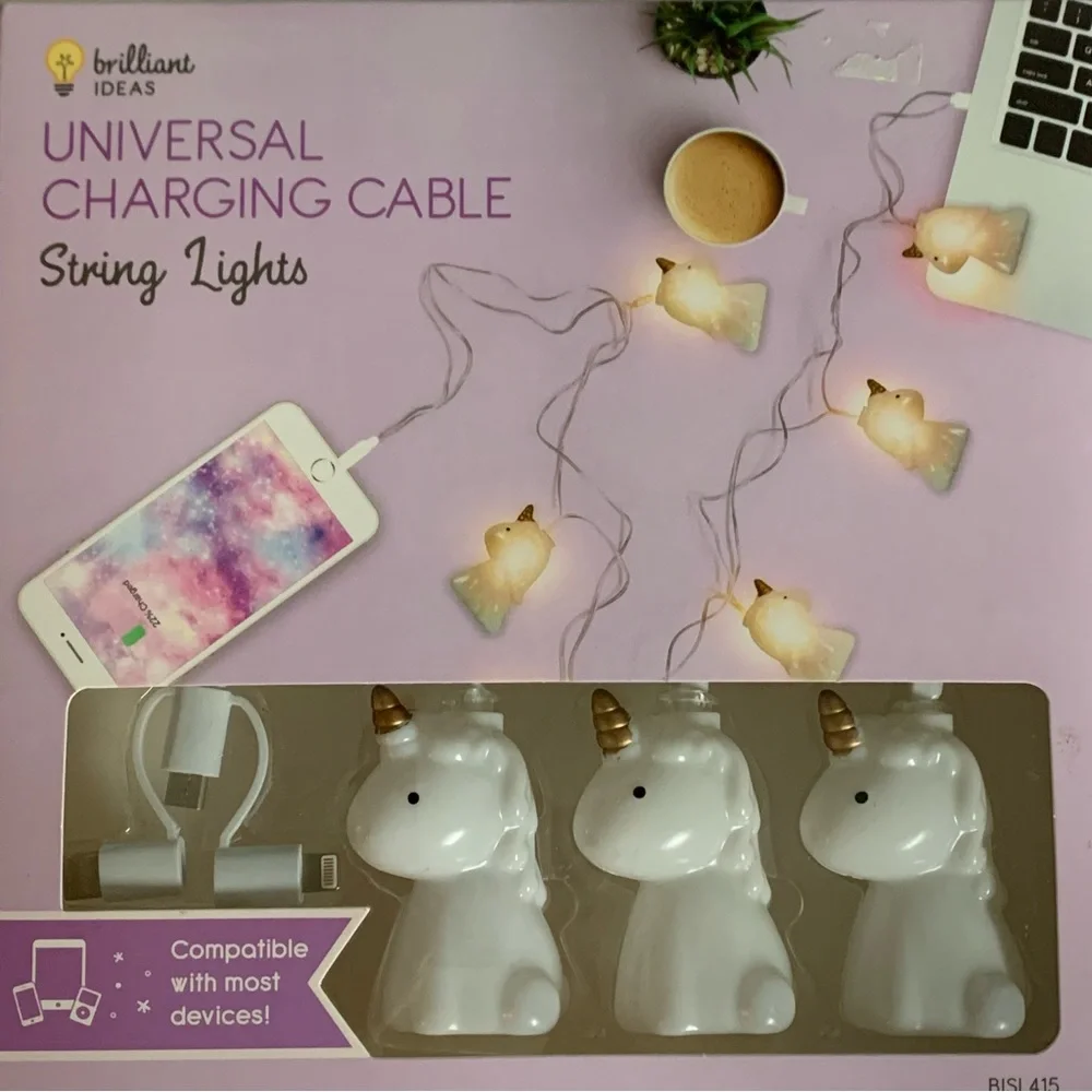 UNIVERSAL CHARGING CABLE Unicorn STRING LIGHTS! 2-in-1 Cute Light-Up Home Decor