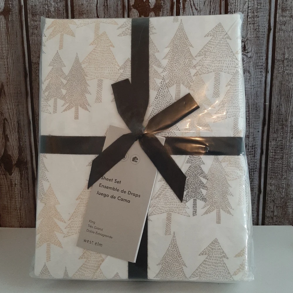 West Elm Sumi Forest Percale King Sheet Set
