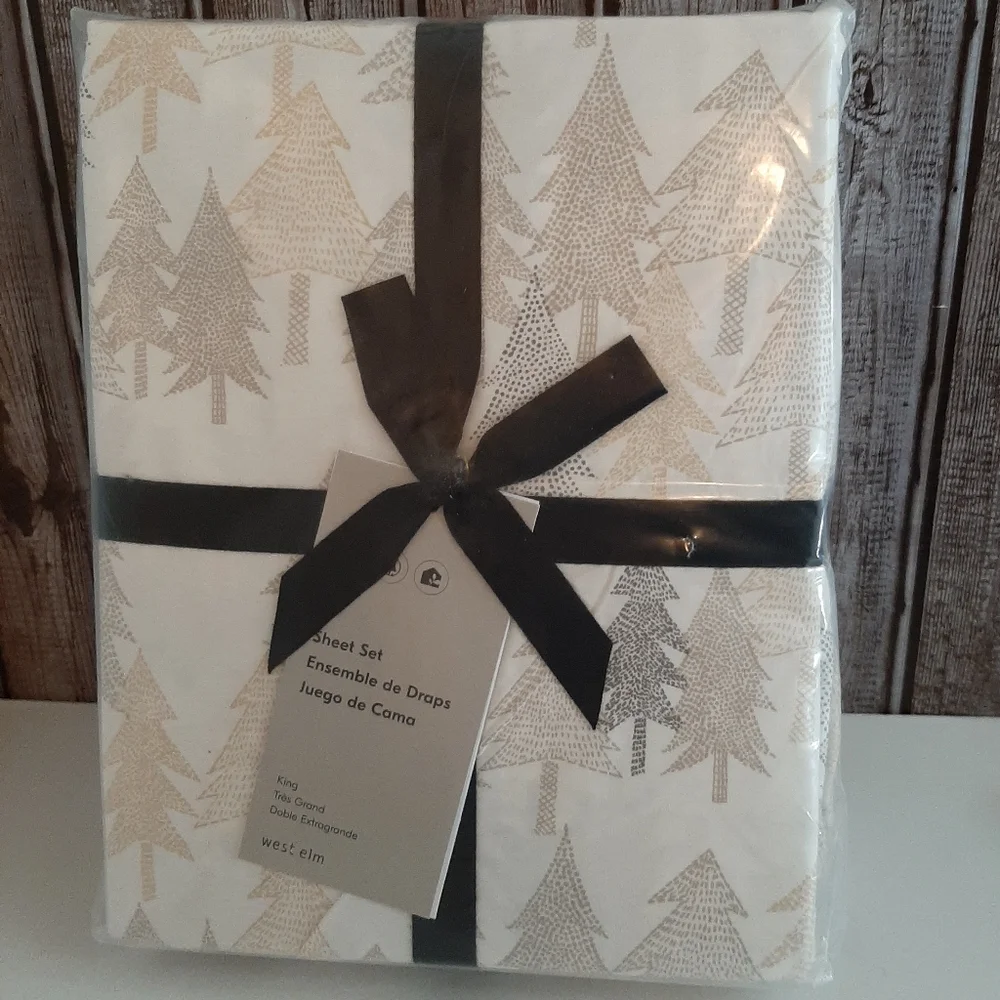 West Elm Sumi Forest Percale King Sheet Set