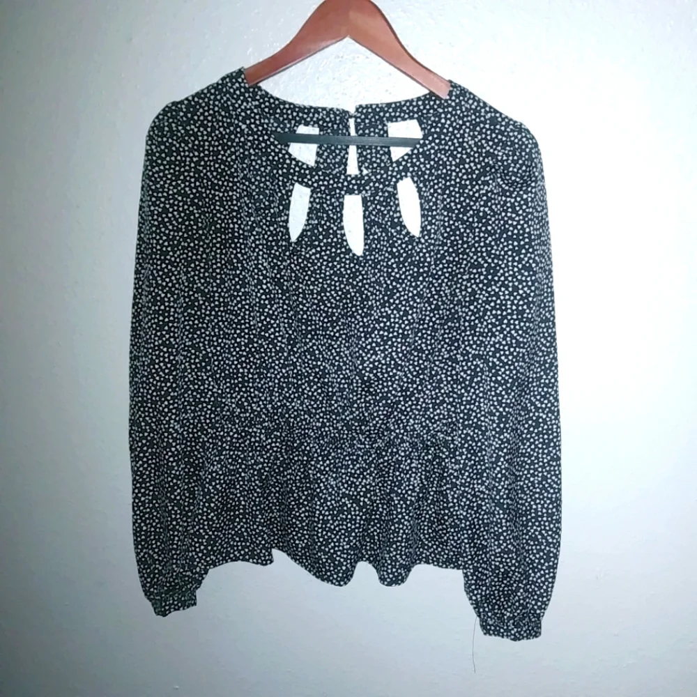 Candies M Hearts All Over Print Fairygoth Black Long Sleeved Feminine Top