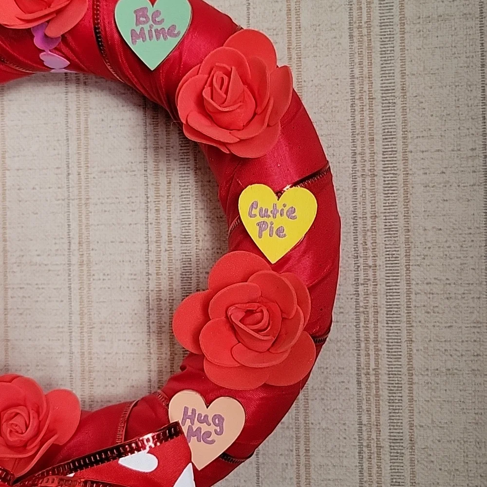 HAND CRAFTED WREATH VALENTINE'S CONVERSATION HEARTS AND ROSES