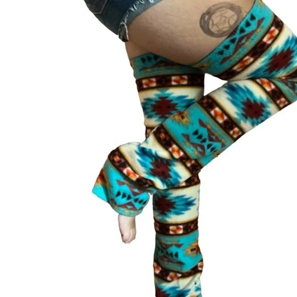 Tribal Aztec Fleece Thigh High Leg Warmers And Panty Set Warm Festival Clubwear