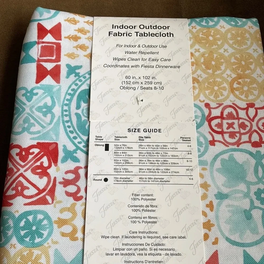 Fiesta Floral Print Spring Summer Dining Tablecloth 60”x 102” Water Repellent