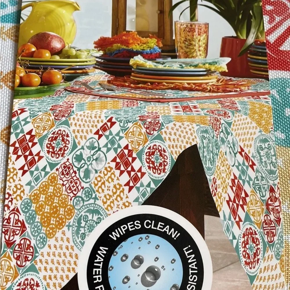 Fiesta Floral Print Spring Summer Dining Tablecloth 60”x 102” Water Repellent